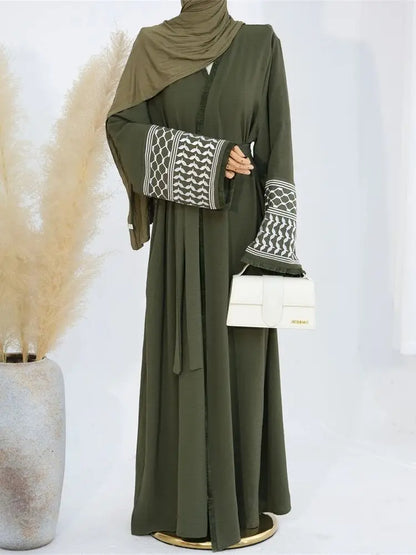 Cralom Ramadan Eid Embroidered Kimono Abaya - Elegant Muslim Kaftan Dress