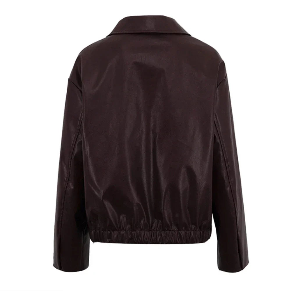 Cralom Short Zipper Jacket - Solid Spliced Loose Fit Coat