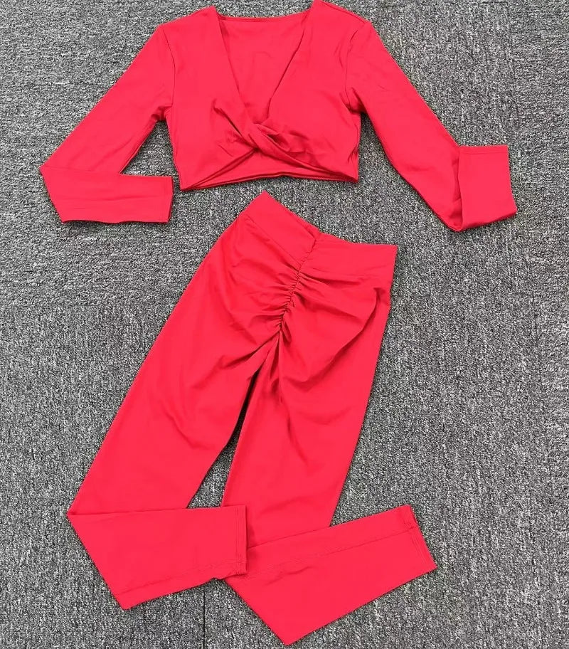 Cralom Seamless Yoga Set: High Waist Leggings + Long Sleeve Top