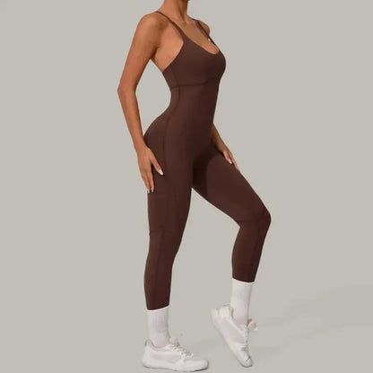 Cralom Seamless Cross Back Yoga Jumpsuit - Adjustable Straps, Butt Lifting