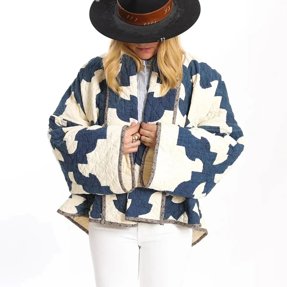 Cralom Lapel Patchwork Coat | Stylish Loose-Fit Jacket for Women