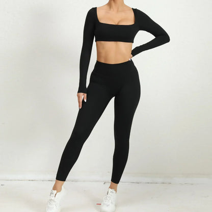 Cralom Seamless Yoga Set: Booty Lifting Leggings & Long Sleeve Top