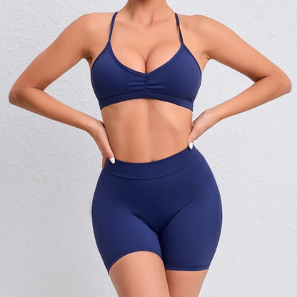 Cralom Seamless Yoga Sets: High Waist Shorts & Backless Leggings for Fitness
