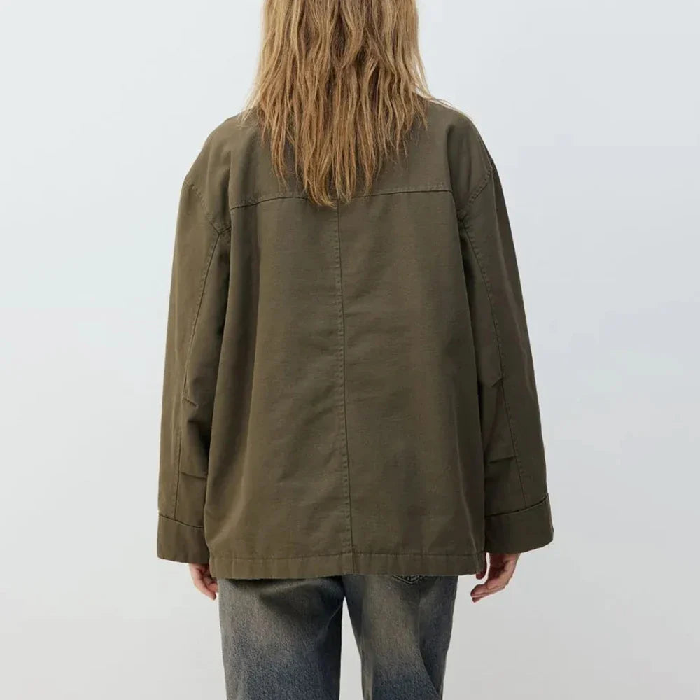 Cralom Solid Spliced Lapel Jacket with Pockets, Chic Minimalist Design
