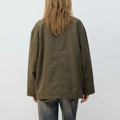 Cralom Solid Spliced Lapel Jacket with Pockets, Chic Minimalist Design