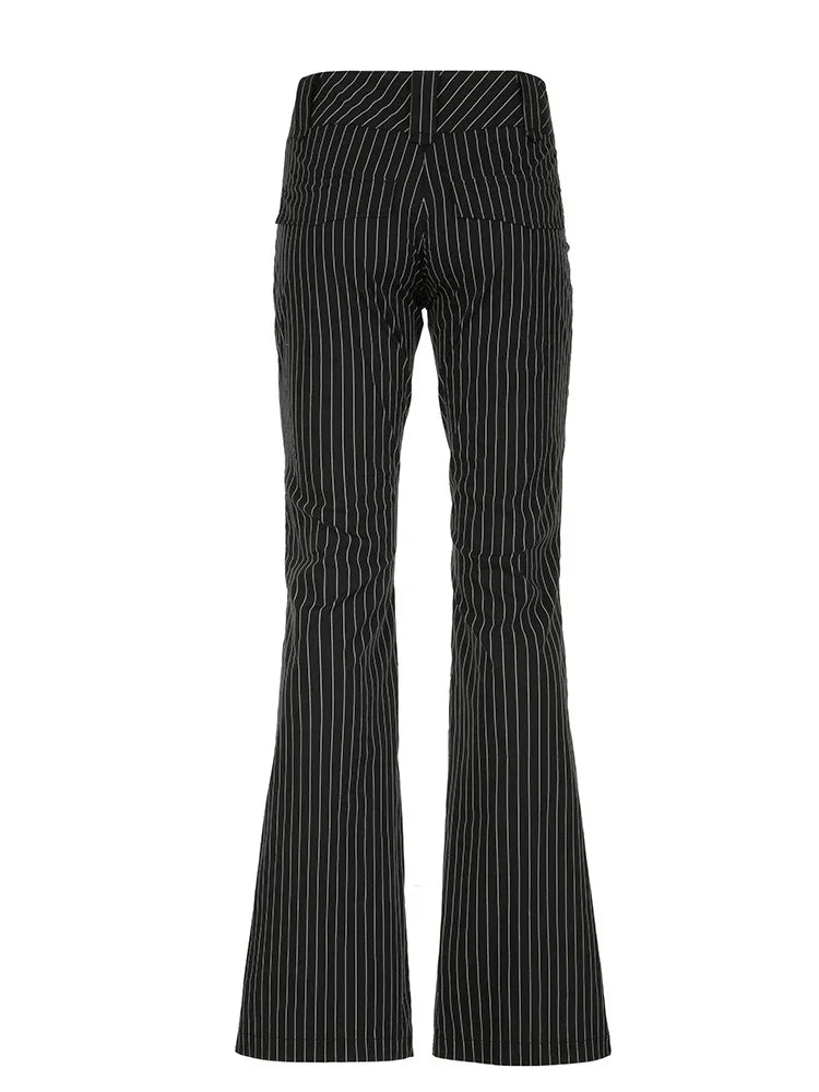 Cralom Streetwear Hottie Stripe Flared Pants - Y2K Fashion Slim Straight Pants
