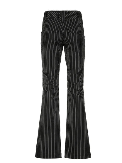 Cralom Streetwear Hottie Stripe Flared Pants - Y2K Fashion Slim Straight Pants