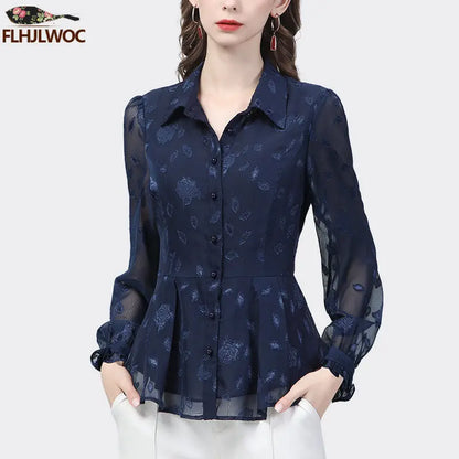 Cralom Black Lace Slim Fit Blouse: Vintage French Design, Elegant & Cute Office Wear