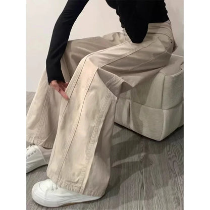Cralom Vintage Washed Cargo Jeans - High Waist Loose Wide Leg Pants