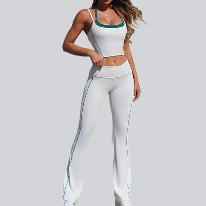 Cralom Seamless Yoga Set: Halter Top & Quick-Dry Flare Shorts - Gym Fitness Outfit