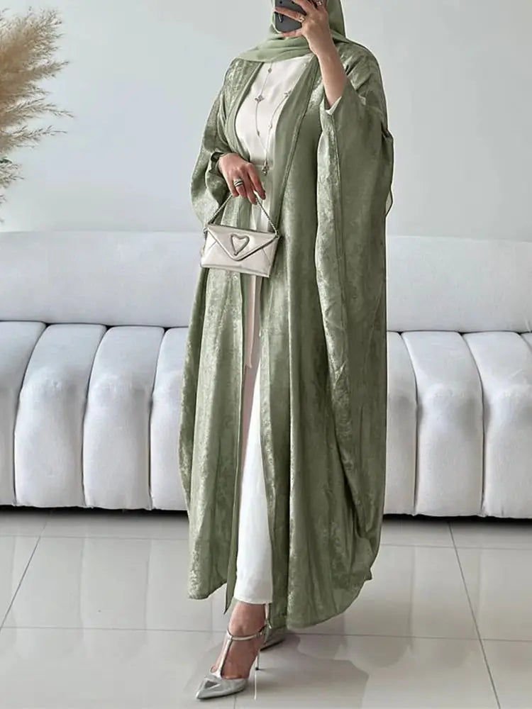 Cralom Elegant Shiny Batwing Kimono Abaya: Modest Muslim Women's Dress