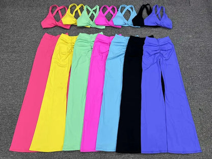 Cralom Flared Pants & Beauty Back Bra Set - Brushed Fabric Yoga Suit