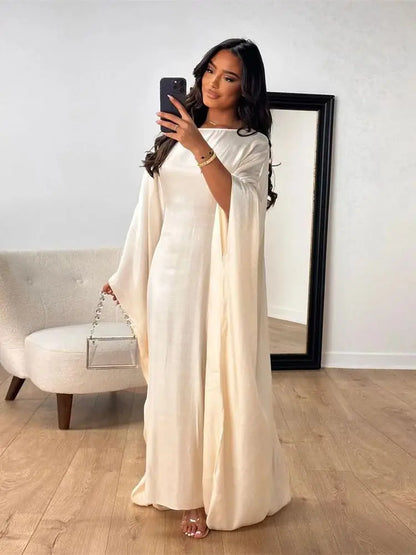 Helynys Butterfly Satin Maxi Abaya - Luxurious Dubai Kaftan Dress