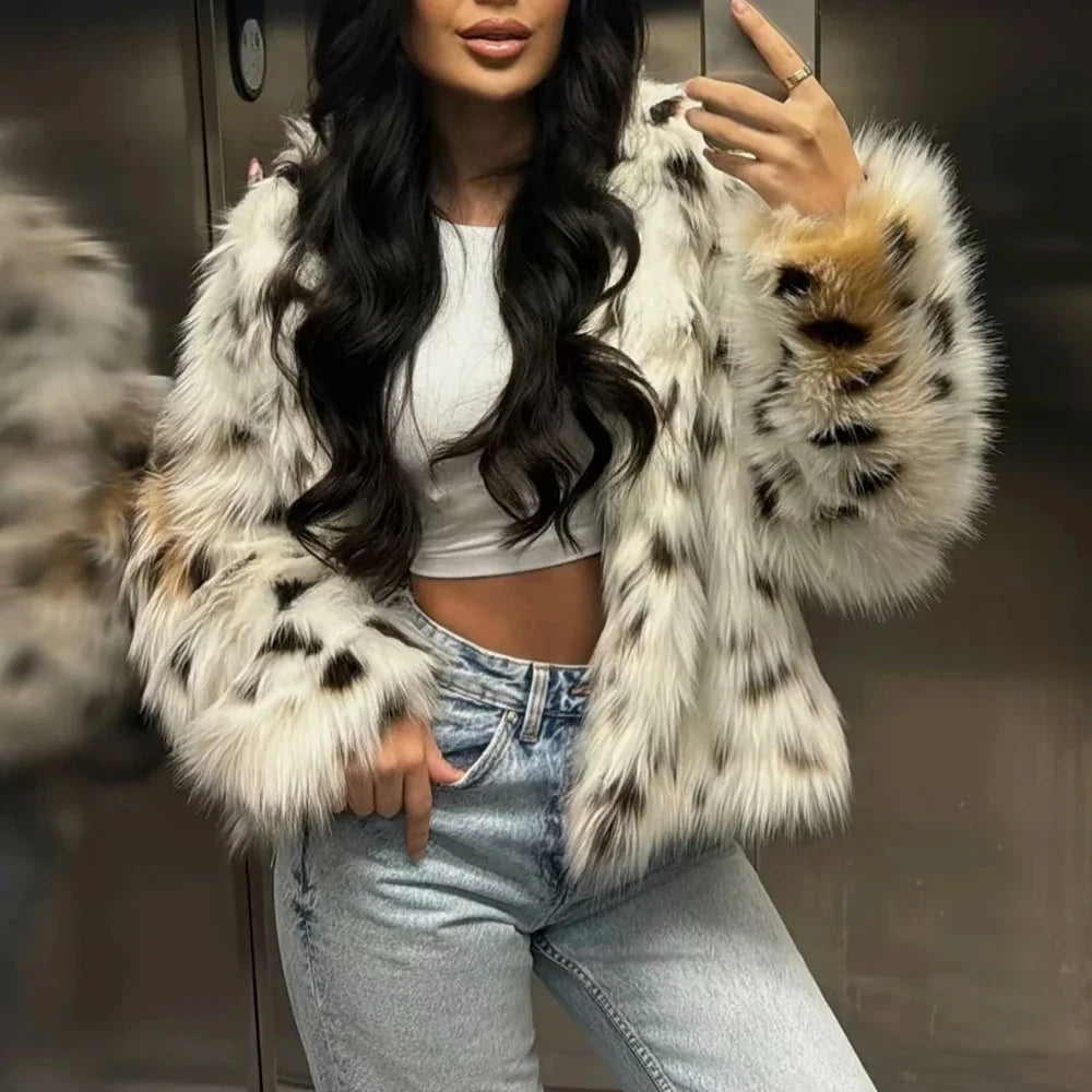 Cralom Leopard Lapel Feather Coat - Chic Women's Jacket