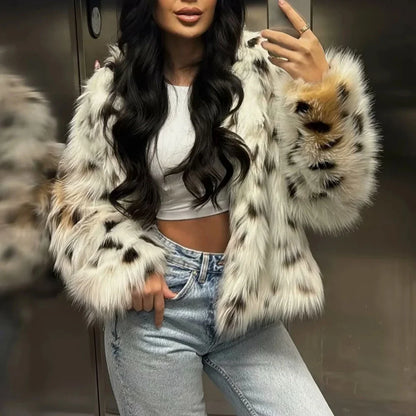 Cralom Leopard Lapel Feather Coat - Chic Women's Jacket