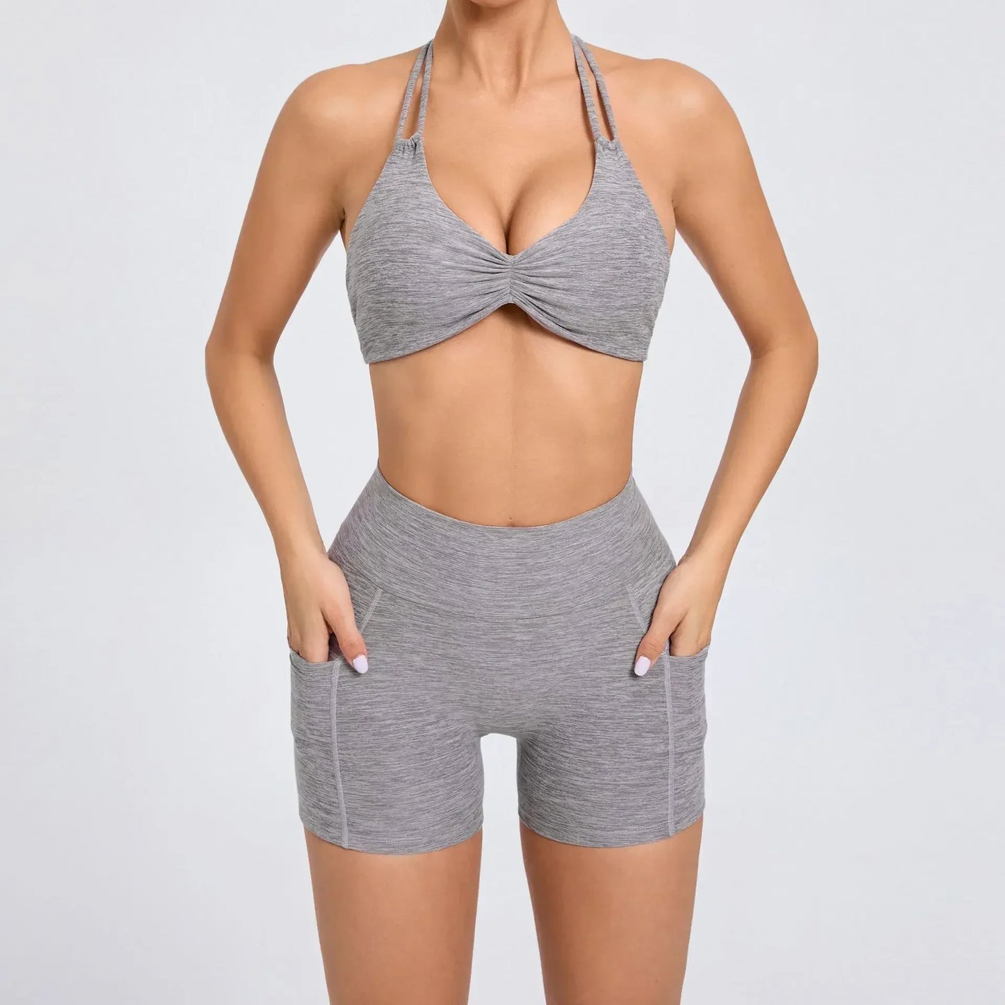 Cralom Women's Naked Feeling Yoga Set - Tight-Fit Sportswear with Side Pockets