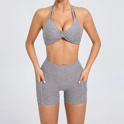 Cralom Women's Naked Feeling Yoga Set - Tight-Fit Sportswear with Side Pockets