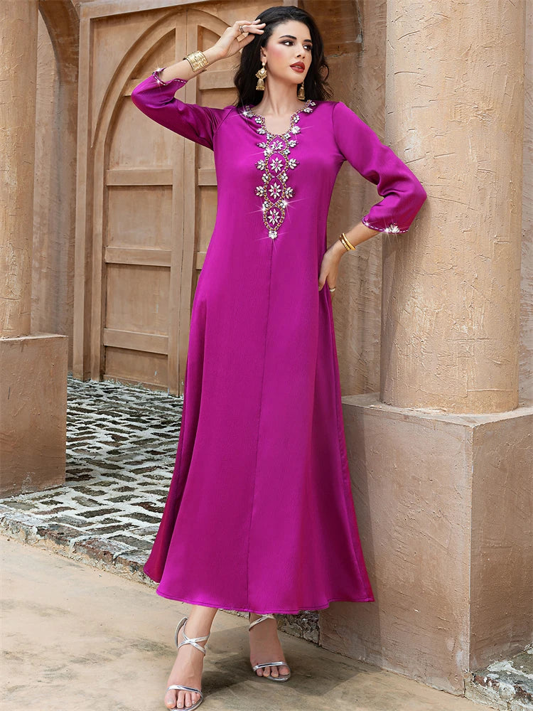 Cralom Ramadan Purple Abaya Dress for Muslim Women