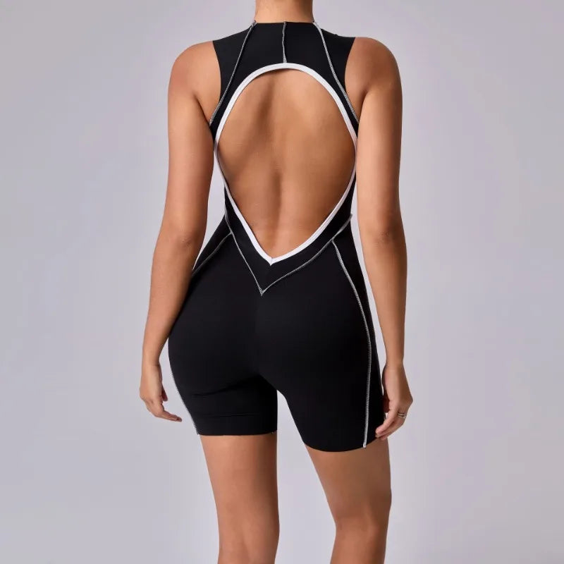 Cralom Seamless Yoga Jumpsuit for Women, Beauty Backless Hollow-out Fitness Tracksuit