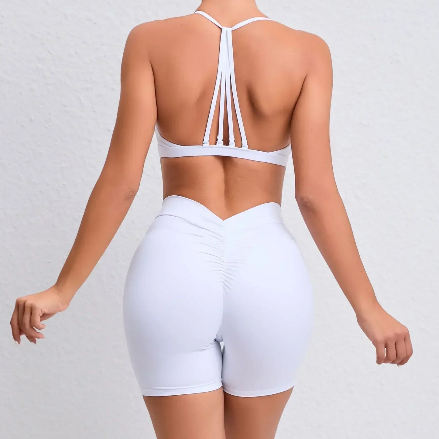 Cralom Seamless Yoga Sets: High Waist Shorts & Backless Leggings for Fitness