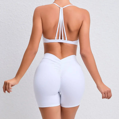 Cralom Seamless Yoga Sets: High Waist Shorts & Backless Leggings for Fitness