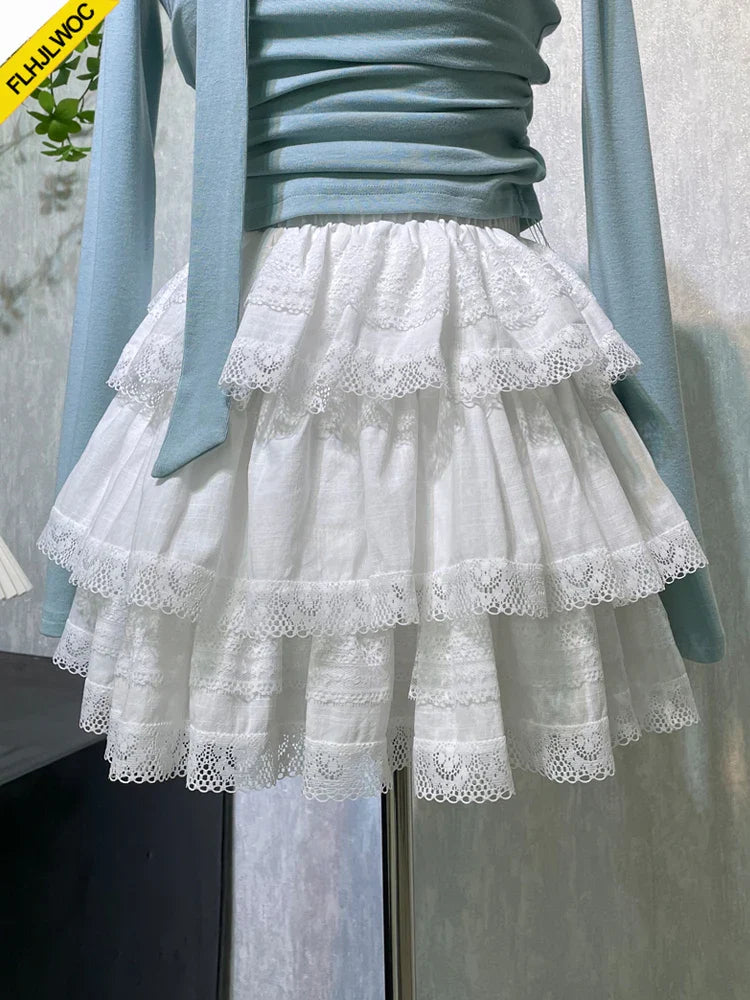 Cralom Layered Ruffle Bloomers White Skirt - A-Line Lolita Style