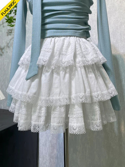 Cralom Layered Ruffle Bloomers White Skirt - A-Line Lolita Style