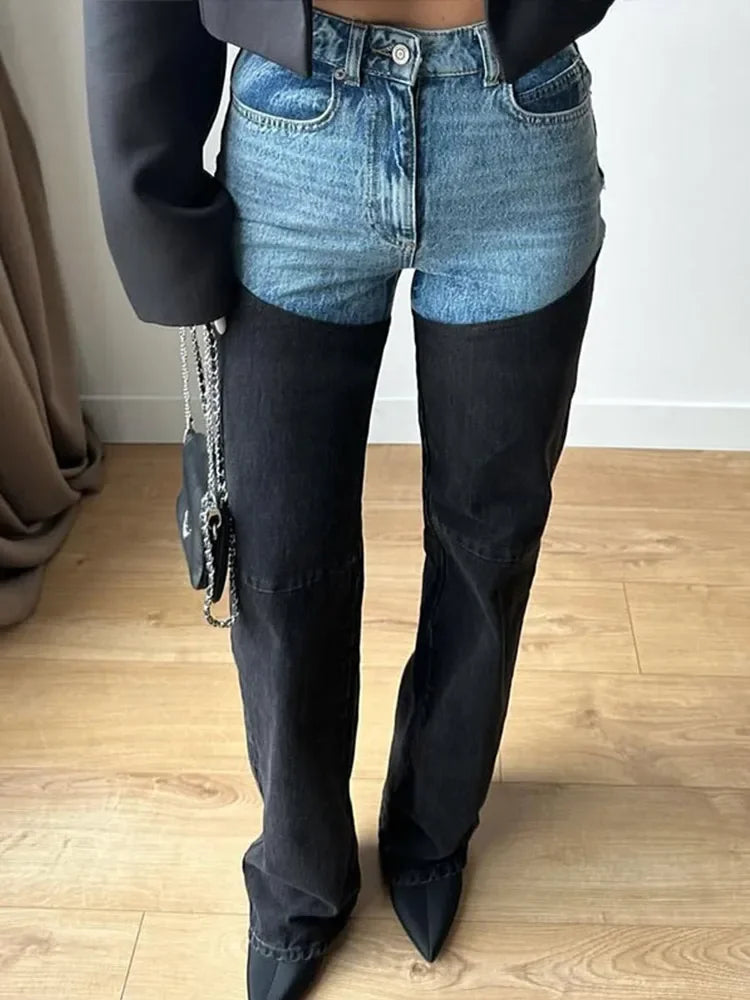 Cralom Patchwork High Waist Jeans for Women