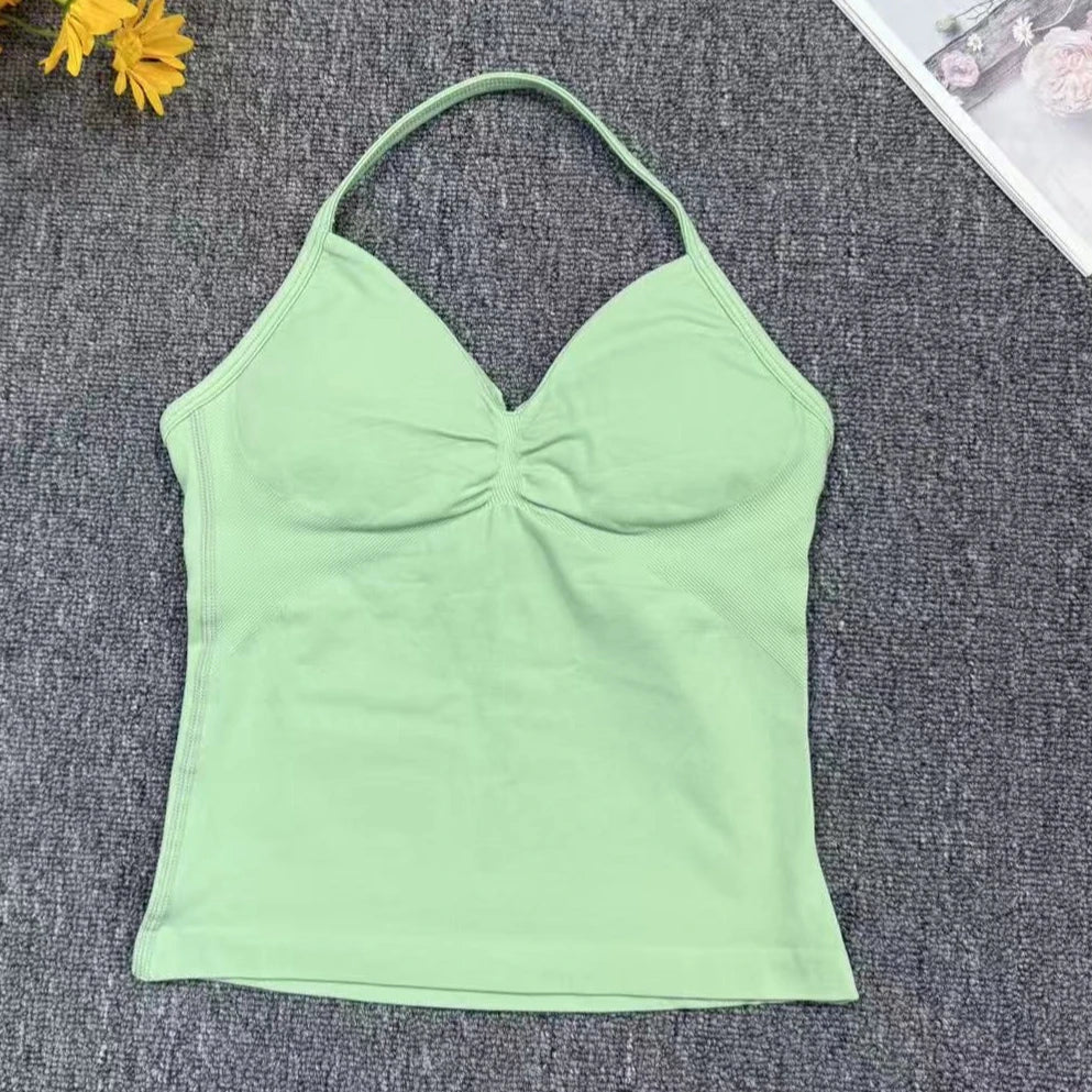 Cralom Seamless Longline Strappy Bra Tank Top with Pads for Yoga and Gym