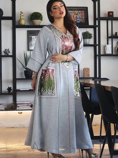 Ramadan Gray Abaya by Cralom - Modest Islamic Prayer Dress Muslim Women Robe