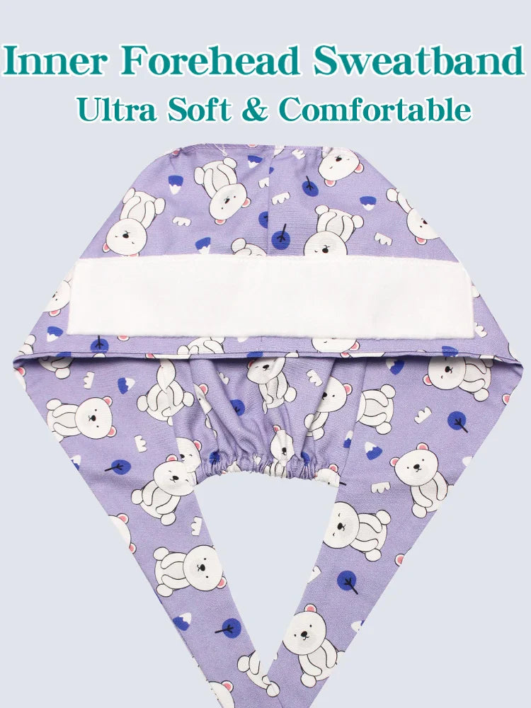 Cralom Bear Print Scrub Hat - for Medical & Beauty Professionals