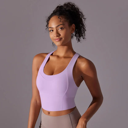 Cralom Cross Back Yoga Vest with Built-in Pads, Wide Straps Gym Crop Top