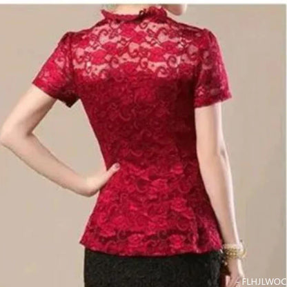 Cralom Vintage Lace Peplum Top Blouse Girls Retro Japan Style Mesh Shirt