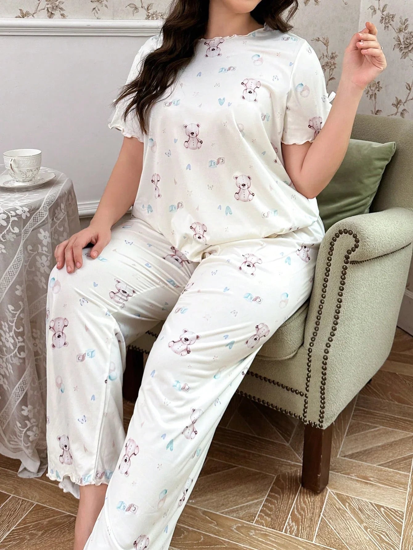 Cralom Women's Plus Size Milk Silk Long Pajama Set - XL to 5XL