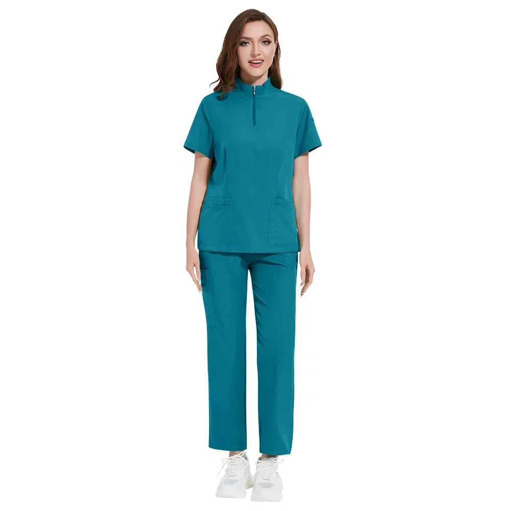Cralom Short Sleeve V-Neck Nursing Jogger Suit for Women