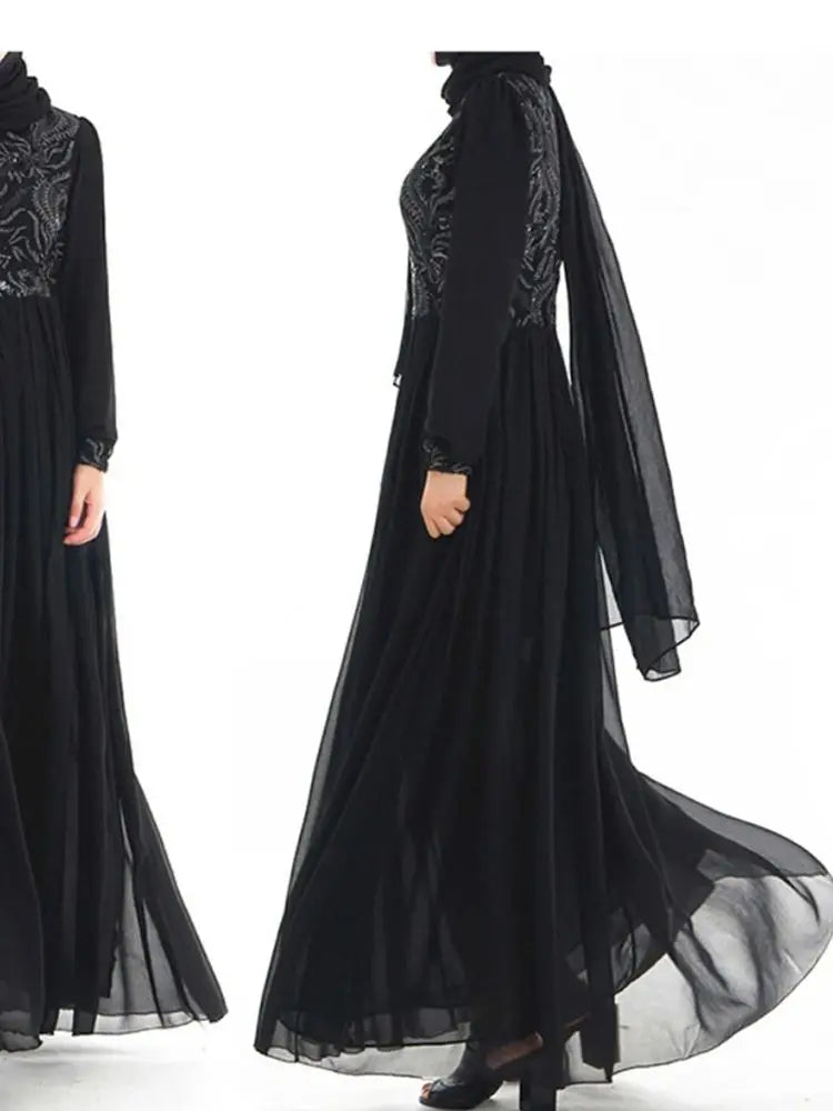 Cralom Ramadan Eid Black Abaya Kaftan Robe - Luxury Muslim Dress