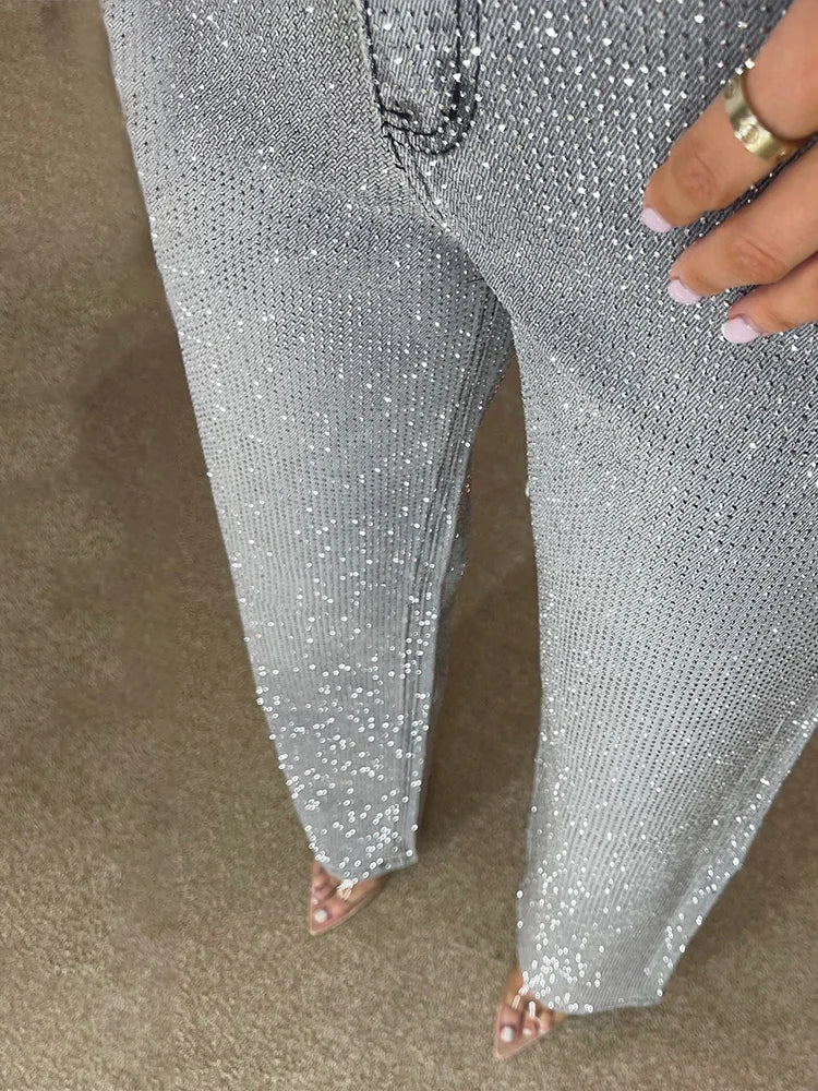 Cralom High Waist Rhinestone Straight Jeans | Streetwear Fashion Women's Denim