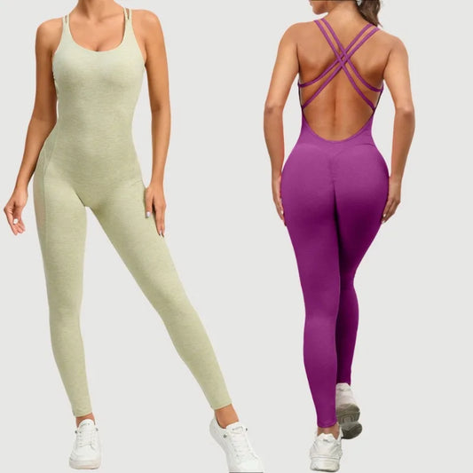 Cralom Peach High-Waist Yoga Jumpsuit - Fast Drying Sweat-Wicking Activewear