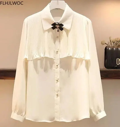 Cralom Autumn Spring Ruffles Blouse Chic Fashion Tops Office Lady Style