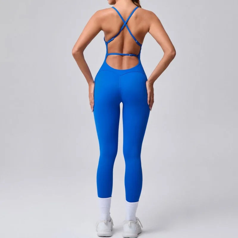 Cralom Adjustable Shoulder Straps Yoga Jumpsuit for Women - Open Back & Hip Lift