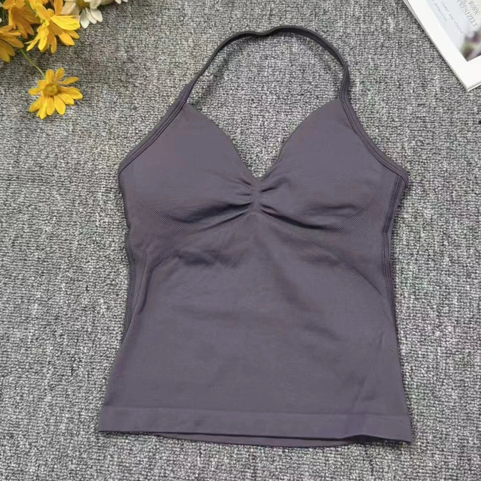 Cralom Seamless Longline Strappy Bra Tank Top with Pads for Yoga and Gym