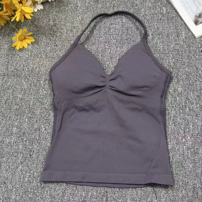 Cralom Seamless Longline Strappy Bra Tank Top with Pads for Yoga and Gym