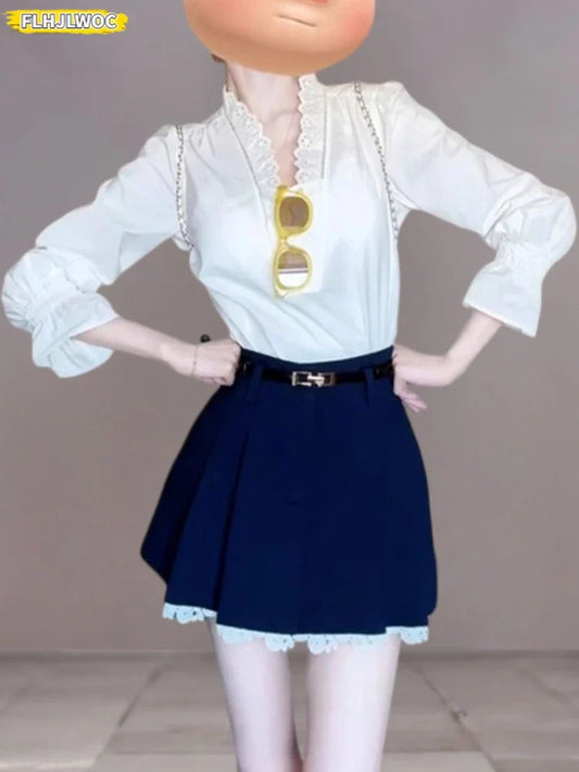 Cralom Sweet Lolita Style Mini Skirt with Ruffles and Lace Embellishments