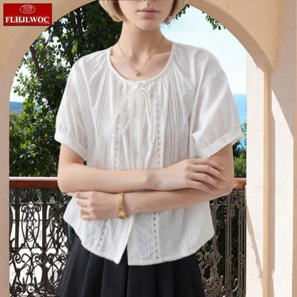 Cralom Short Sleeve Lace Ruffle Top - Summer 2025 Collection