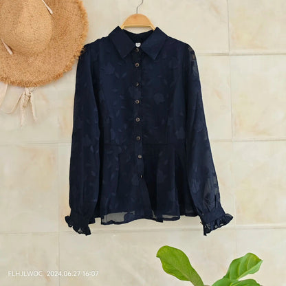 Cralom Black Button Peplum Blouse - Office Chic, Vintage Style for Women