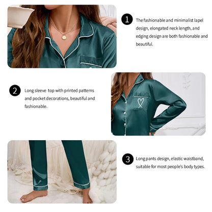 Cralom Love Embroidered Pajama Set: Collar Top, Soft Pants - Autumn Home Sleepwear