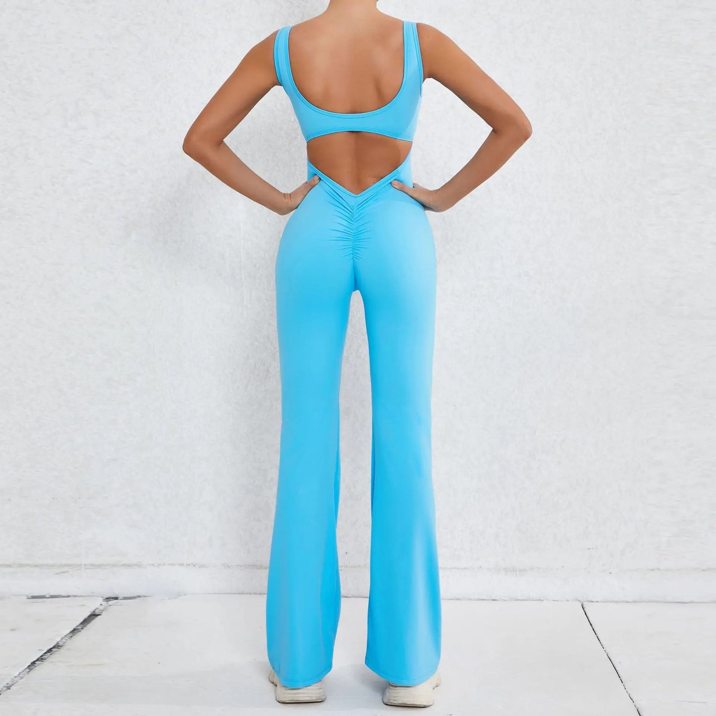 Cralom Cutout Back Yoga Jumpsuit - Booty Lifting Slim Fit Flare Leg