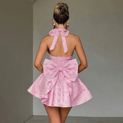 Cralom Jacquard Slim Fit Bow Dress: Women's Sexy Summer 2025 Temple