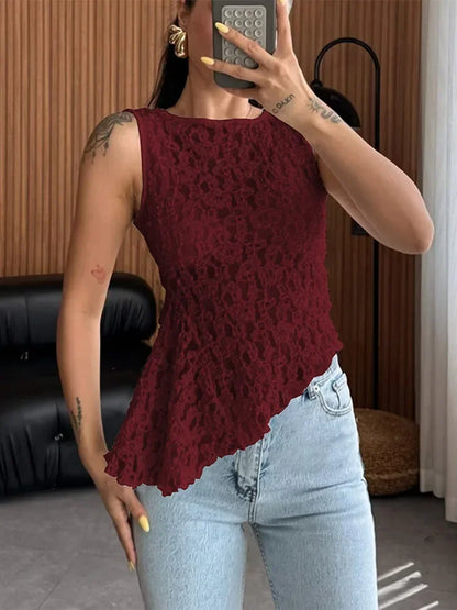 Cralom Lace Sleeveless Tank Top - Summer 2025 Elegant Slim Fit