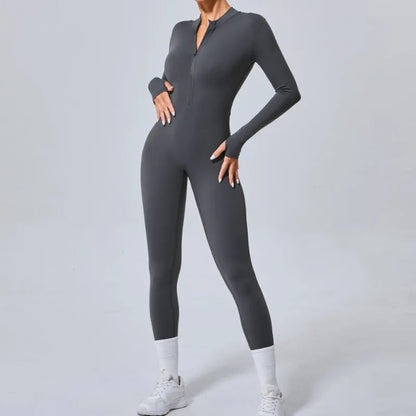 Cralom Seamless Front Zip Yoga Bodysuit, Hip-Lifting Jumpsuit for Fitness & Gym
